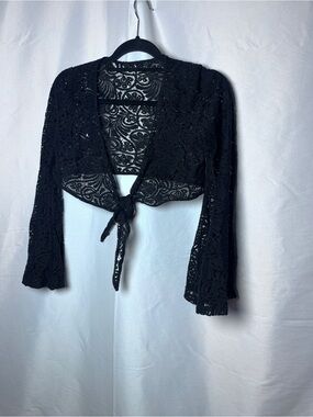 Black Lace Tie-Front Crop Top